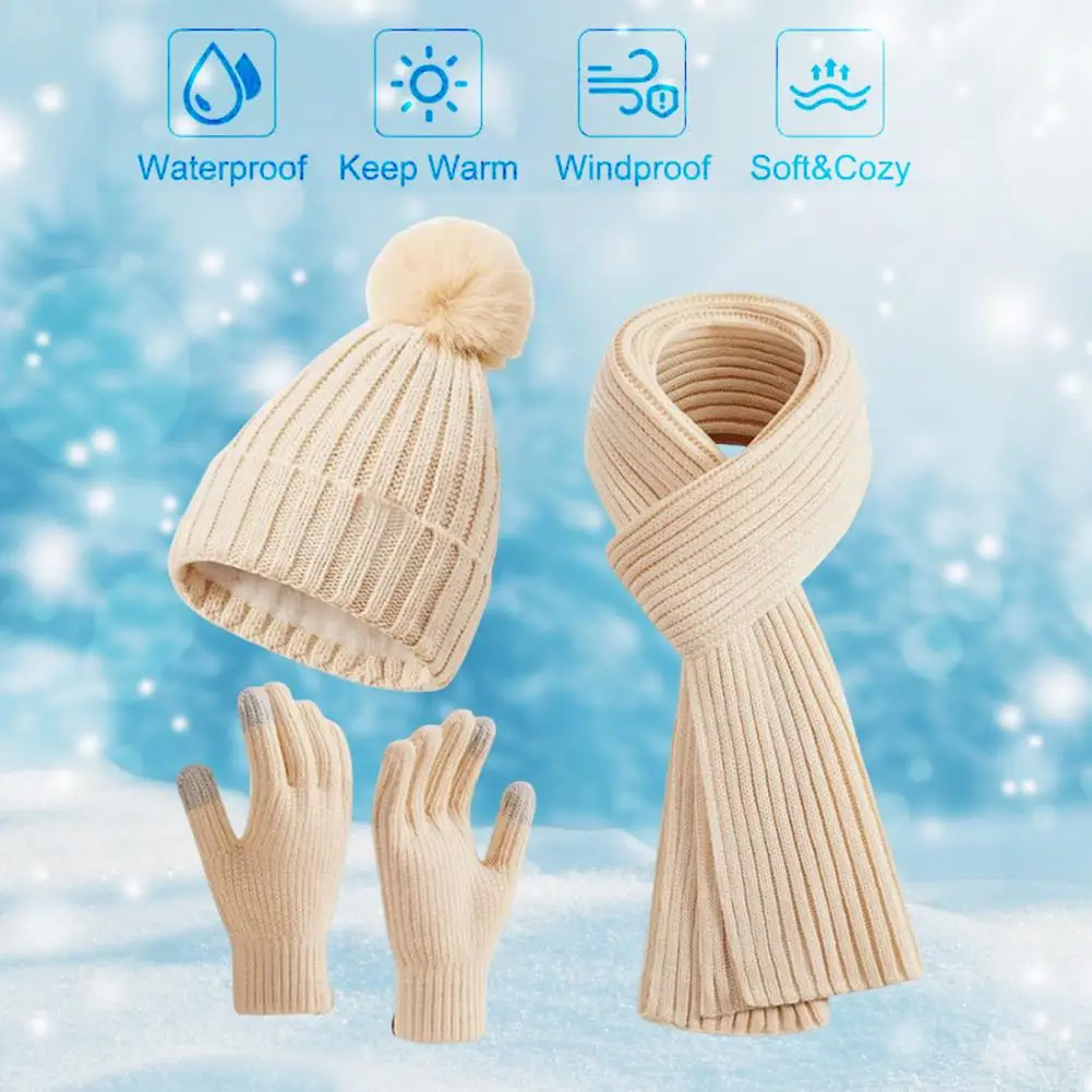 

Touch Screen Gloves Set Winter Hat Scarf Gloves Set Unisex Knitted Thick Warm Stretchy High Sensitivity Touch Screen for Cycling