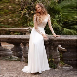 Graceful Pretty A Line Women's Wedding Dresses Beautiful Lace Appliques Bride Gowns Simple Long Sleeve Ball Vestidos Customized