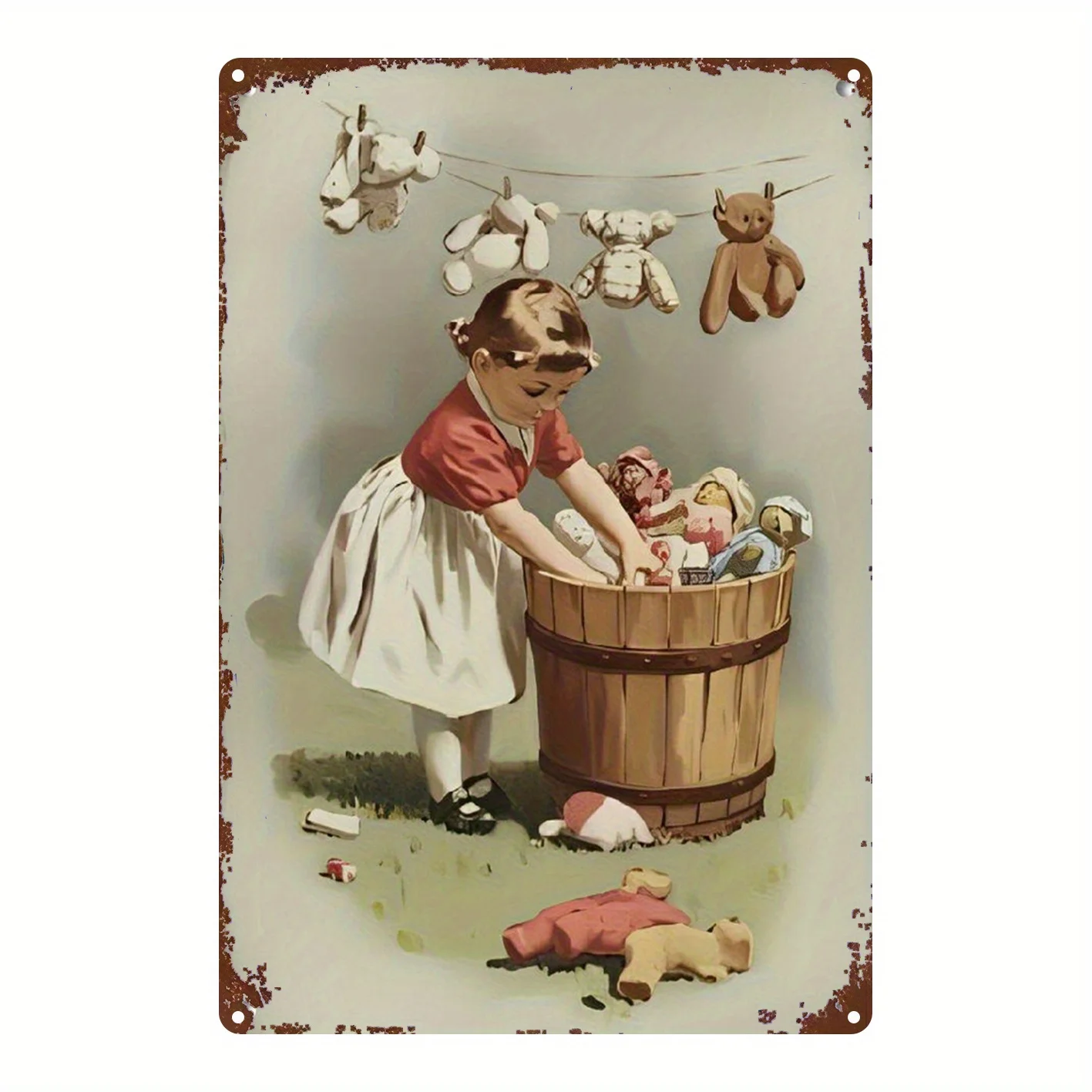 Vintage Iron Laundry Sign – Little Girl with Toy Bucket Classic Wall Art, 20.32x30.48cm Retro Decor for Bathroom, Farm & Porch view 4