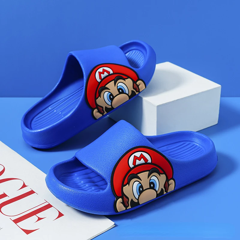 Super Mario Kids Slippers Summer Indoor Cartoon Home Shoes Flip Flops Boy Slippers for Children Anime Non-slip Thick Sole Slides