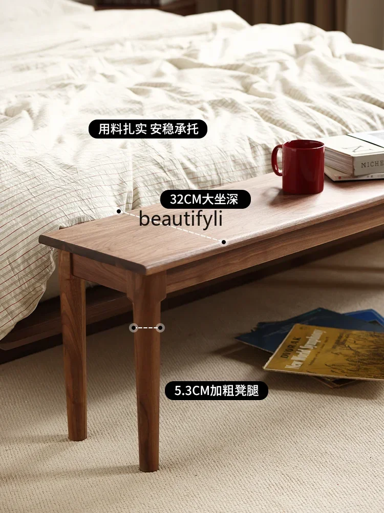 Asmt51 Black walnut bedroom end stool All solid wood bench Simple modern bedside stool