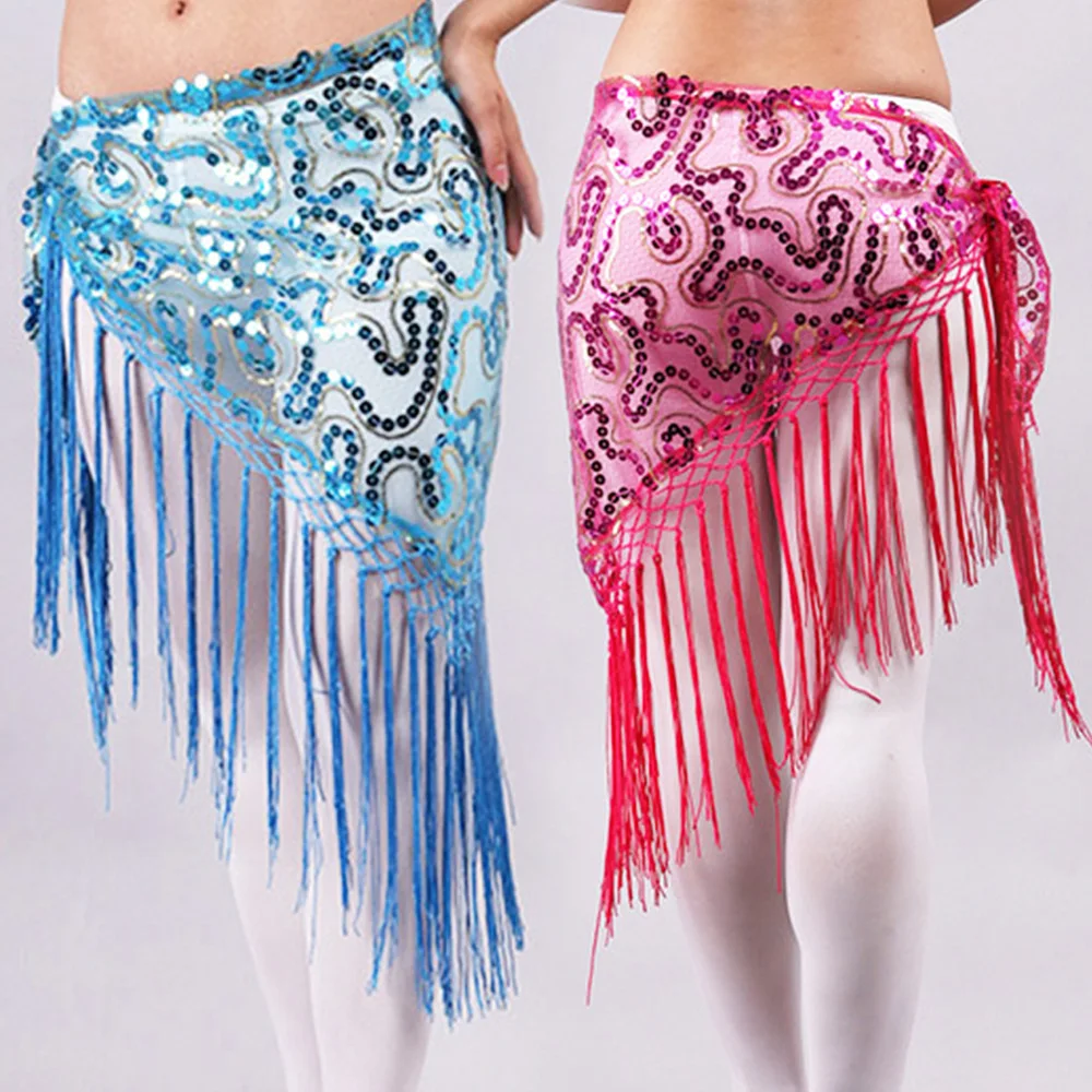 2024 new belly dance clothing Belly dance hip towel Indian dance waist chain dance dress sequin fringe triangle scarf