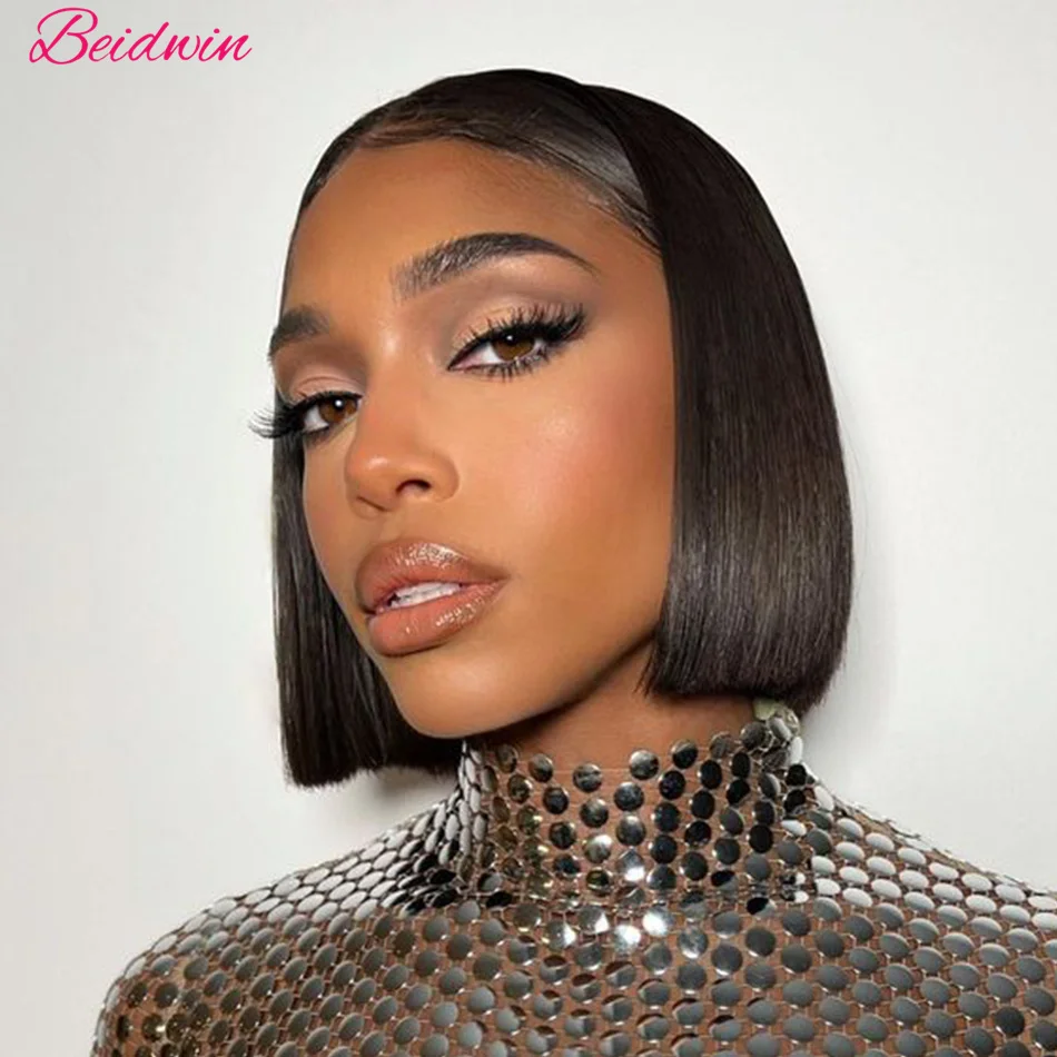 Straight Lace Front Wig Human Hair Short Bob Wig 180% Density Brazilian 13x4 Lace Frontal human Hair Wigs Remy Natural Color