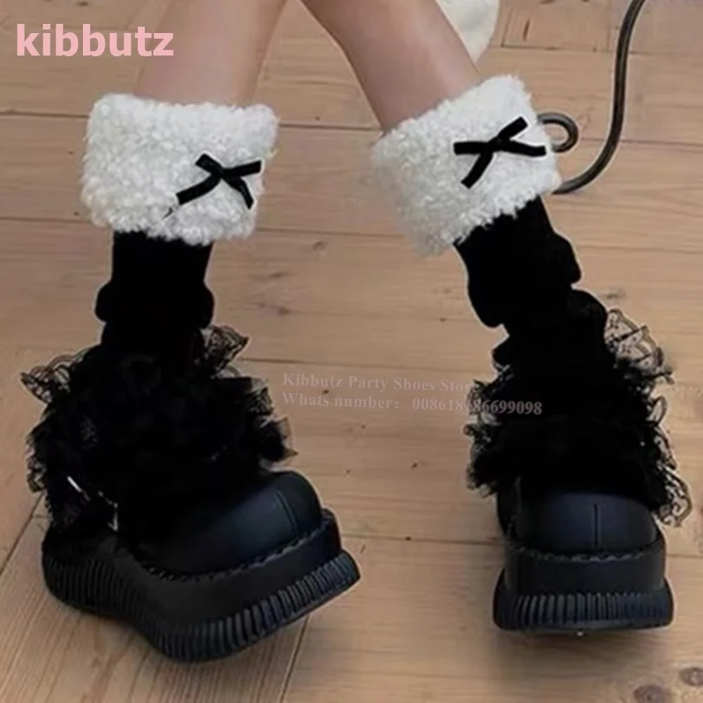

Lace Belt Buckle Pumps Thick Bottom Solid Color Black Round Toe Leather High Increasing Punk Y2k Subculture Women Shoes Newest