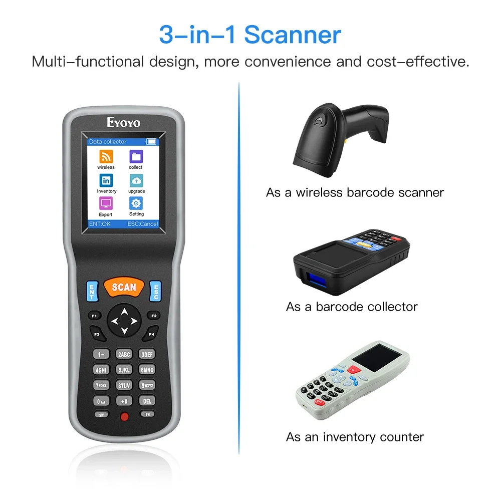 Imagem -02 - Eyoyo-handheld Barcode Scanner 1d Barcode Scanner Coletor de Dados Contador de Inventário Leitor de Código de Barras Portátil para Armazém