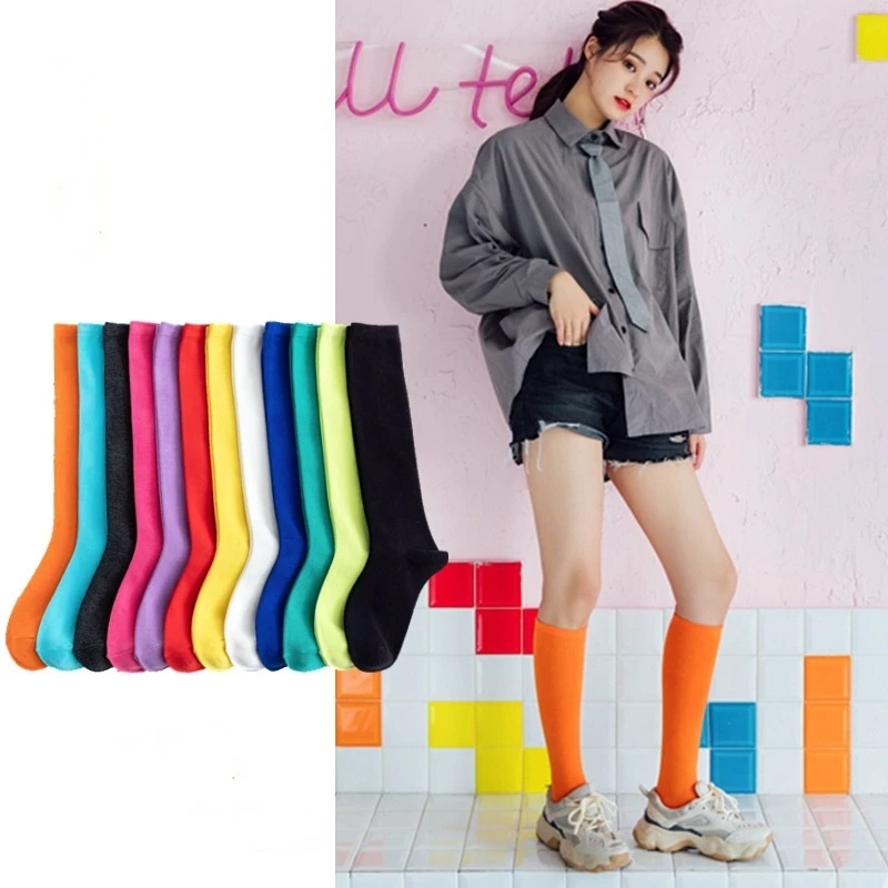 

New Japanese solid color calf socks Hyuna candy color Korean student long tube women's socks