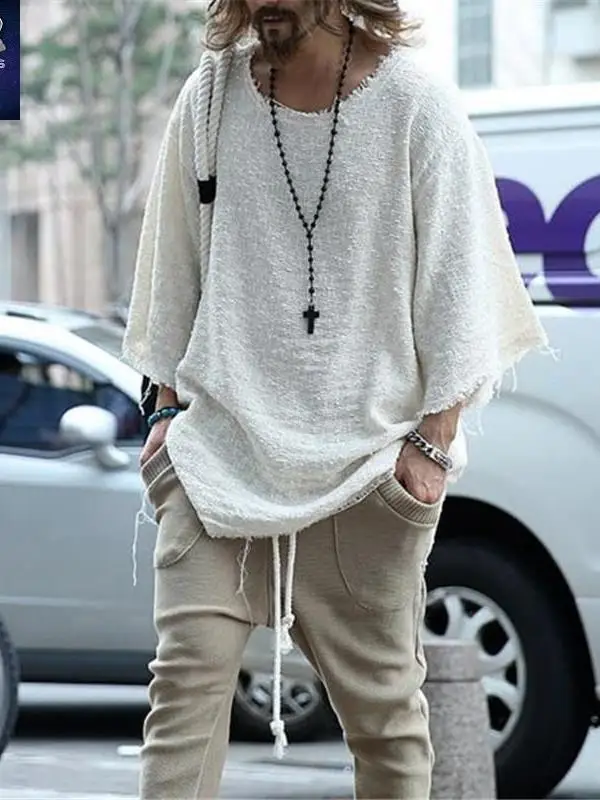 

Свободная мужская футболка Long Sve, модный повседневный топ с принтом на все сезоны, дышащее полиэфирное волокно Seven-Quarter Sve