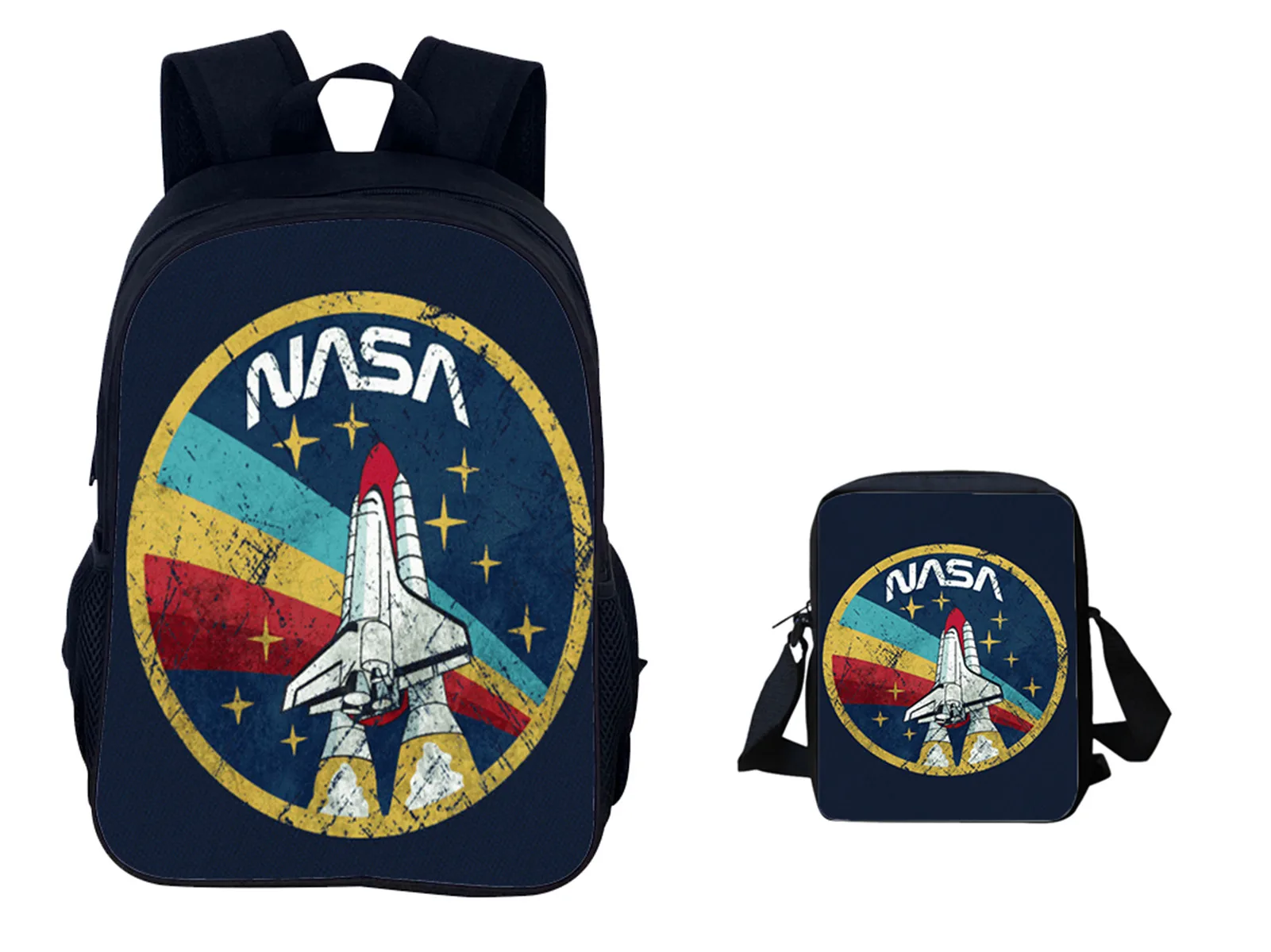 

Boys Girls School Backpack 2pcs Set NASA Durable Bookbag with Shoulder Bag Graphic Casual Laptop Rucksack for Students