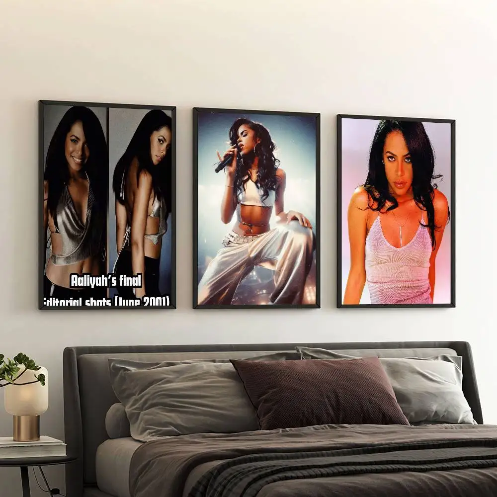 المغني والممثل الأمريكي-Aaliyah ملصق فني ذاتي اللصق مقاوم للماء ورقة ملصق مقهى بار غرفة جدار ديكور #3