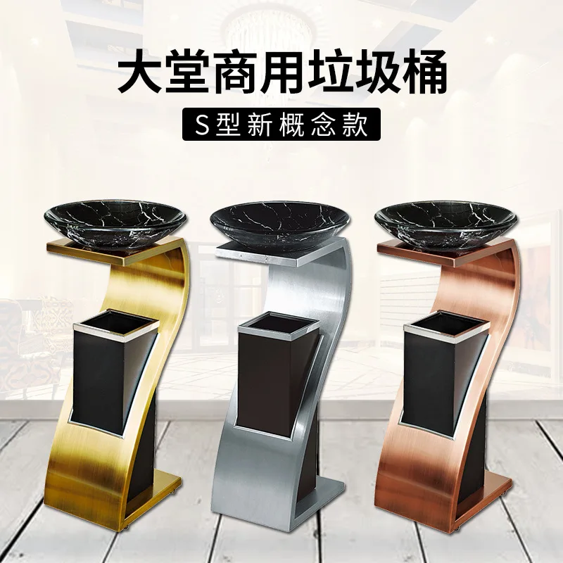 Stainless steel trash can marble stainless steel hotel lobby KTV elevator entrance vertical ash bucket with ashtray