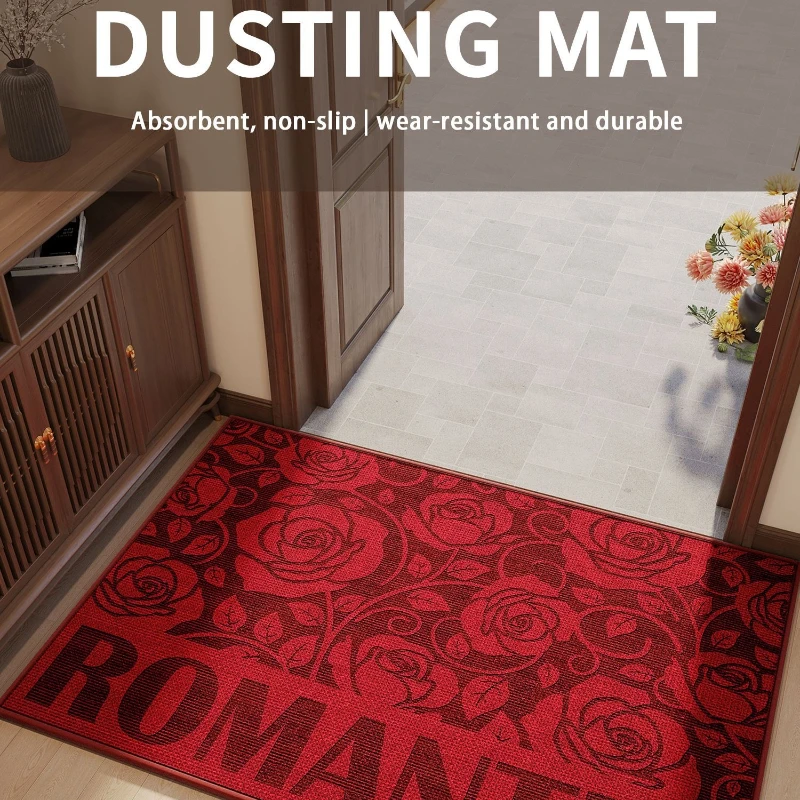 

European Retro Red Doormat, Welcome Outdoor Door Mat, Entrance Dust Removal Mats, Wear-resistant, Non-slip and Water-absorbent