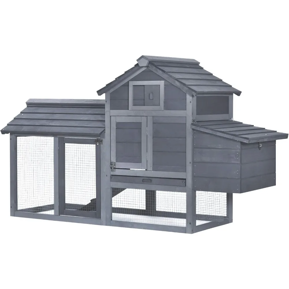 

59" Small Wooden Chicken coop Hen House Poultry Cage for Outdoor Backyard with 2 Doors, Nesting Box and Removable Tray