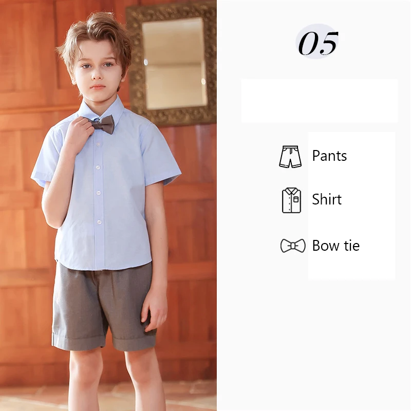 Bambini Estate Asilo Uniformi scolastiche Ragazze Gonne a pieghe JK Vestito Ragazzi Camicia Pantaloncini Papillon Costume da spettacolo di nozze