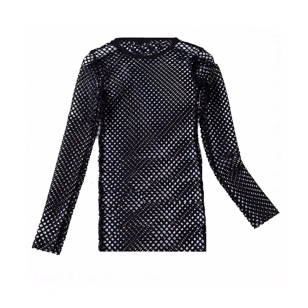 Men Cutout Long Sleeve Top Stylish Men's Fishnet Hollow Out O Neck Short Sleeve Pullover Hip Hop Streetwear Tee for Club for Men