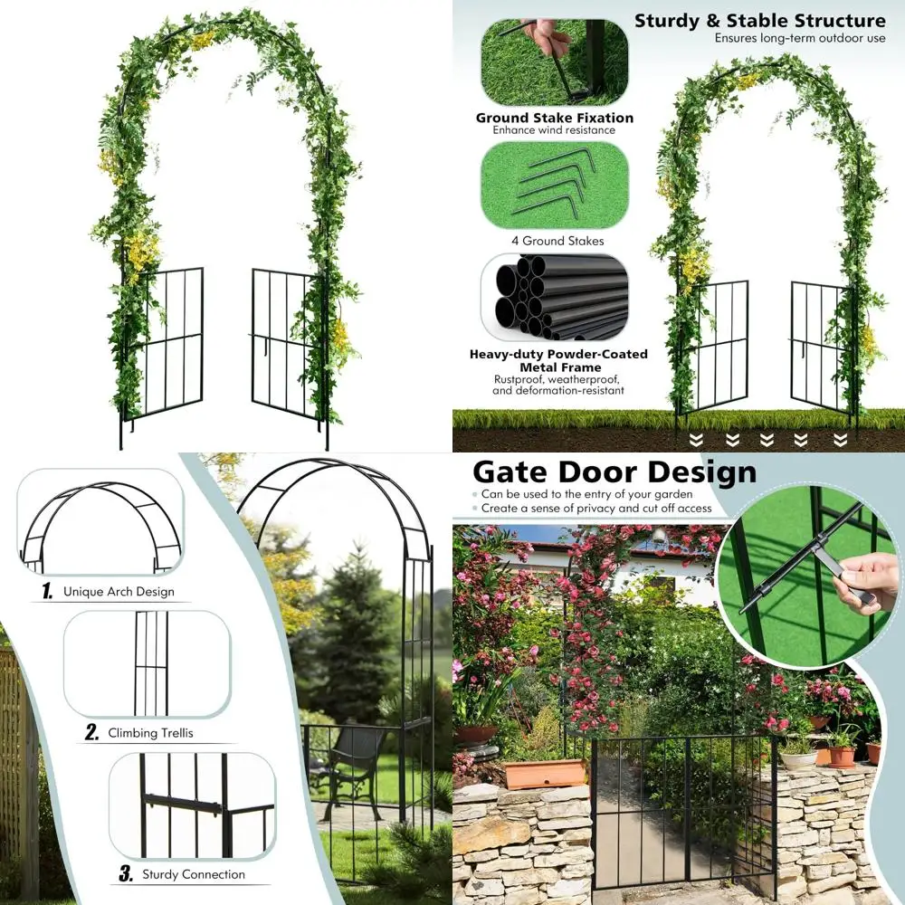 

7.5FT Metal Garden Arch with Door and Gate for Climbing Plants and Roses