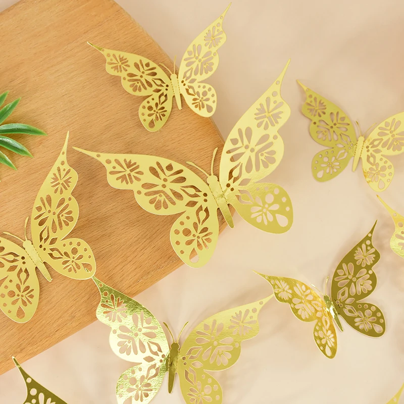 12PCS/Set 3D Hollow Butterfly Wall Sticker Simulated Paper Butterfly Bedroom Living Room Home Decoration DIY Drawing Accessories