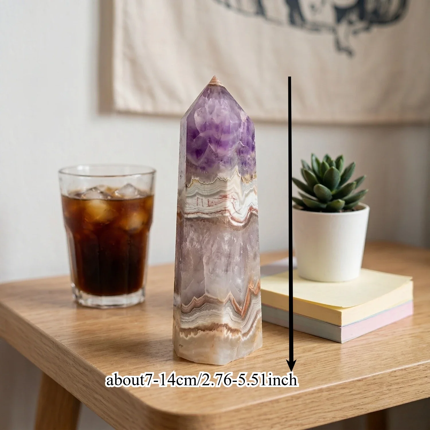 2.76-3.15in Amethyst Lace Agate Crystal Tower, Hand Polished Semi Precious Stone Column, Tabletop Home Decor Collectible Craft Ornament
