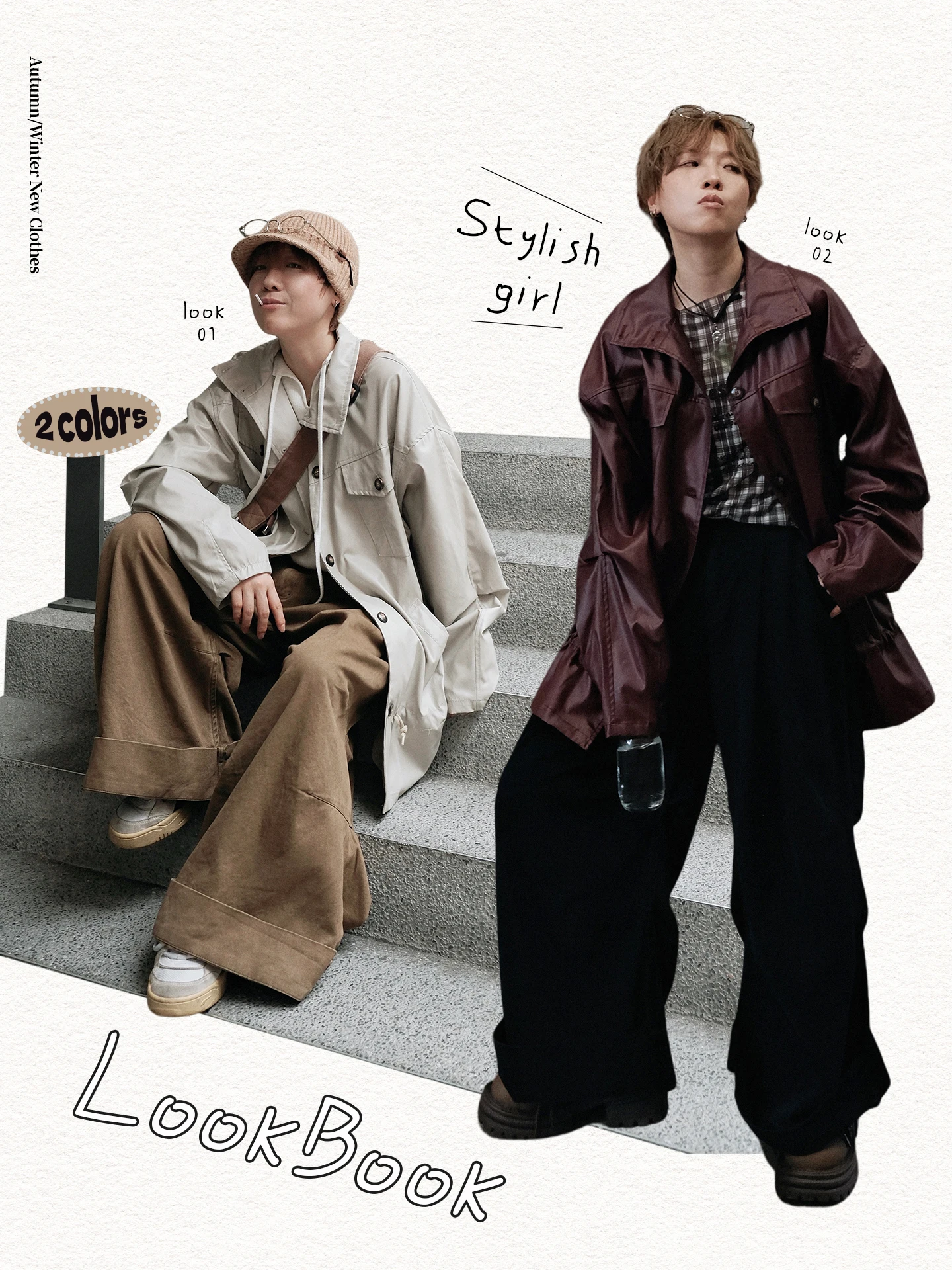 STILLYOU Original Retro Stand Collar Faux Leather irt Sle Jaet Loose Thin Medium Length Coat for Women Polyester Fiber