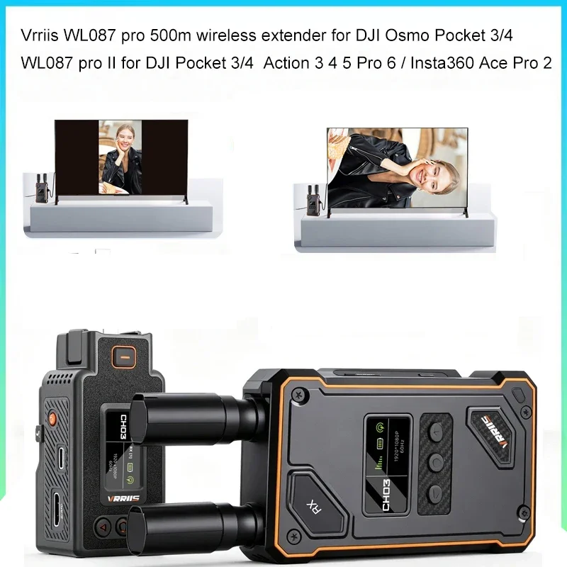 Wireless HDMI Extender Video Transmitter and Receiver 500M for DJI Pocket 3 4 Action 5 Pro 6 ‌Insta360 Ace Camera Live Streaming