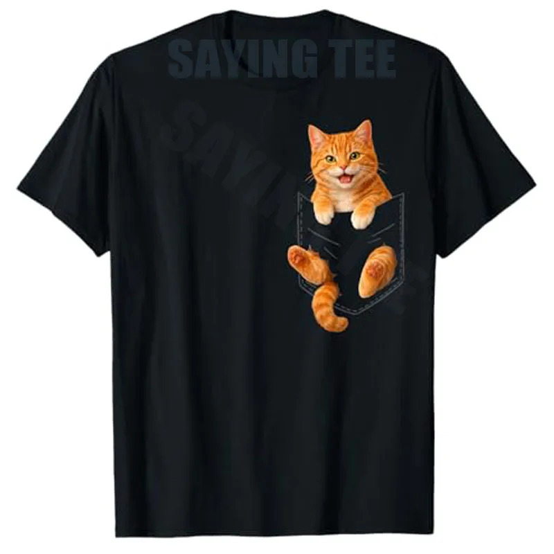 Niedliches Orangefarbenes Tabby-Katzen-T-Shirt, Lustiges Katzenliebhaber-T-Shirt für Eltern, Y2k Kätzchen-Design, Ästhetische Kleidung für Jungen, Modische Kätzchen-Shirts – Detail 3