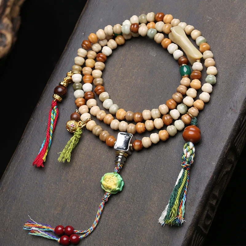 

Natural Dragon Ridge Bodhi 108 Buddha Beads Sweater Chain Tibetan Cultural Play Green Agate Monkey Head Gourd