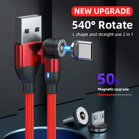 540° Rotating USB C 2.4A Charger Data Sync Cable Magnetic Type C Charging Cable for Android Samsung Xiaomi Huawei Phone Cable