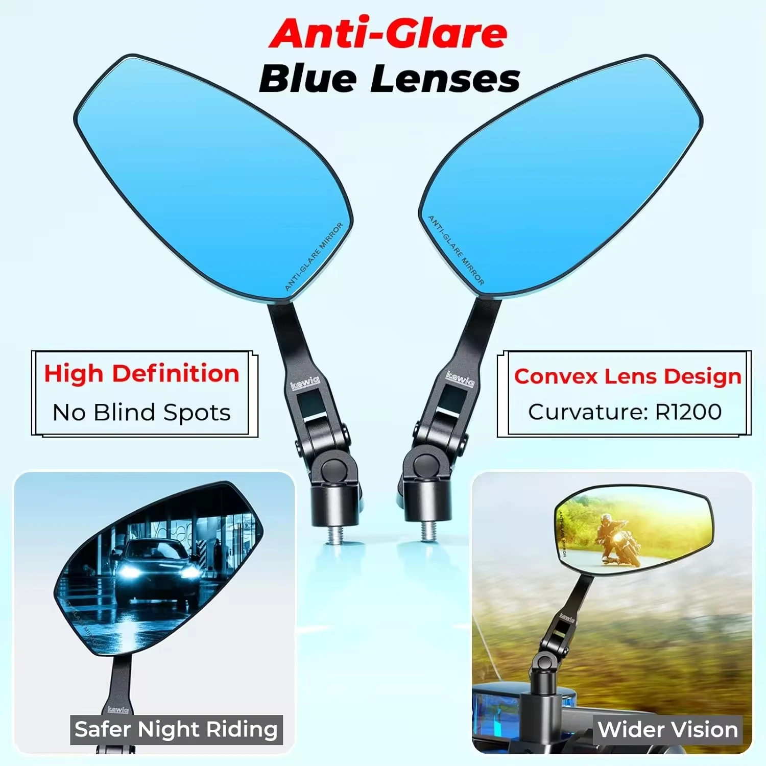 Motorcycle Anti-High Beam Rearview Mirror HD Lens Multi-Angle Adjustment Waterproof Aluminum Alloy Mirror for Riding