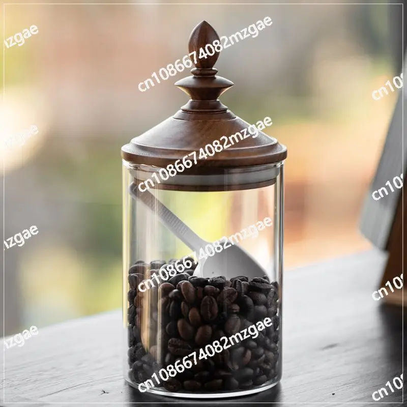 

Black walnut retro sealed glass jar, coffee bean tea storage tank, simple for home use