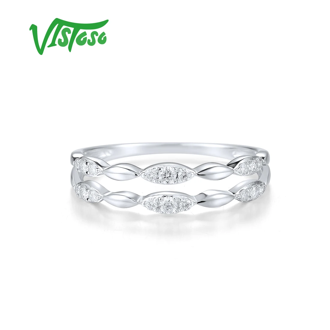 VISTOSO Authentic 14K 585 White Gold Ring For Women Sparkling Diamond Exquisite Wedding Engagement Elegant Gifts Fine Jewelry