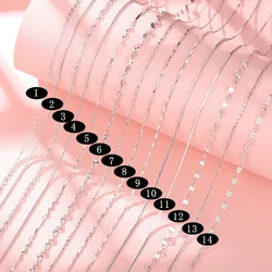 Real 925 Sterling Silver Necklace Water-wave Snake Beads Box Chain 40/45cm Necklace For Woman Necklace Jewelry DC25