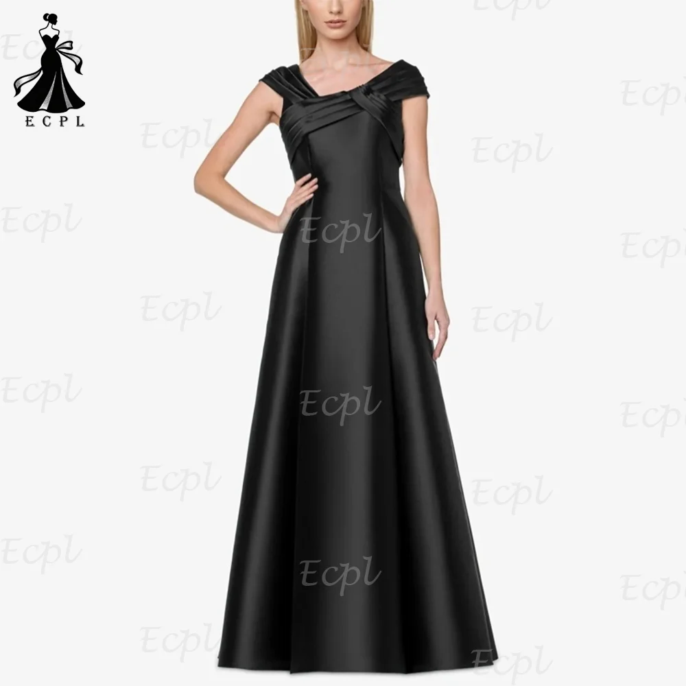 

Woman's Black Satin A-Line Evening Dress Formal Cap Sleeve Backless Prom Party Gown vestidos de fiesta elegantes 2026 Customized
