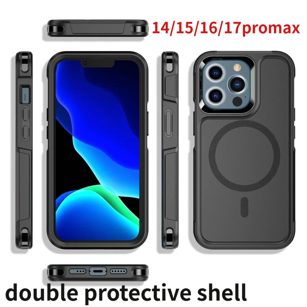

Magnetic Case for iPhone 17pro 16 15 14 17 Pro Max for MagSafe Military Grade Drop Protective Tough Shockproof Case