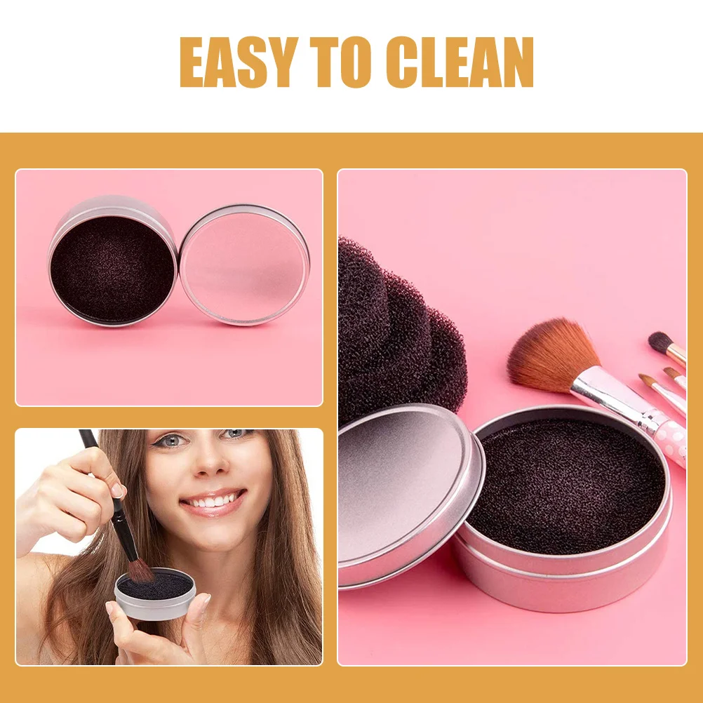 

2pcs Makeup Brush Cleaning Box Set Iron Case With Sponge Pad For Makeup Brushes Cleaner Durable Tools Organizer Mat