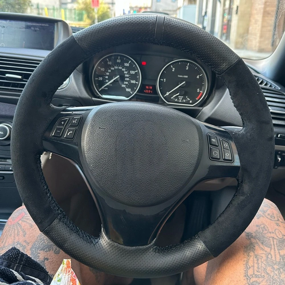 

DIY For BMW M Sport E81 E82 E88 X1 E84 M3 E90 E91 E92 E93 E87 Anti-Slip Suede Leather Customized Car Steering Wheel Cover