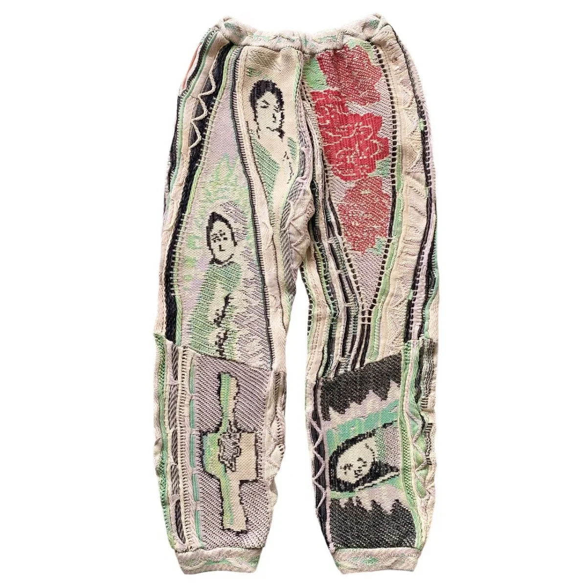 Kapital Vintage Hirata Hiroshi Japan Splice Men's Hip Hop Anti War Loose Knitted Pants Blue Tied Thick Sweatpants