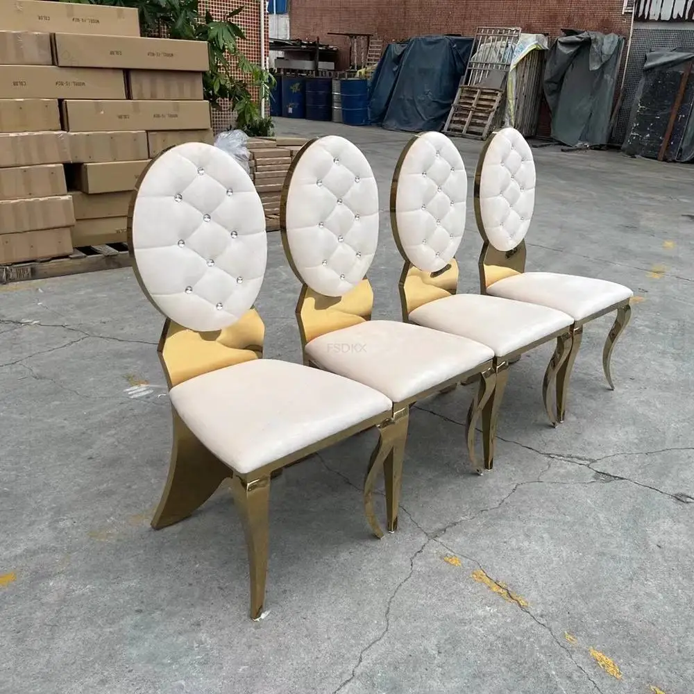 Events Used Stainless Steel Gold and White Wedding Cushion Hotel Chairs Dining Fish Back Chair