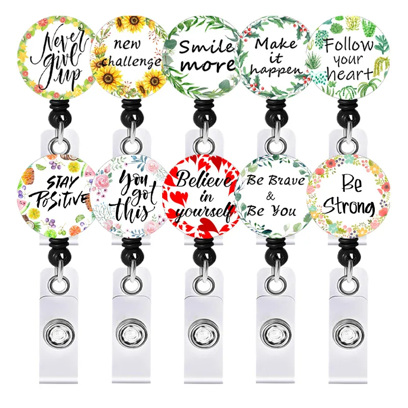 10 Pack Retractable Badge Reel Alligator Clip ID Holder with Inspirational Quotes for Nurses Therapist Worker Motivation Gifts