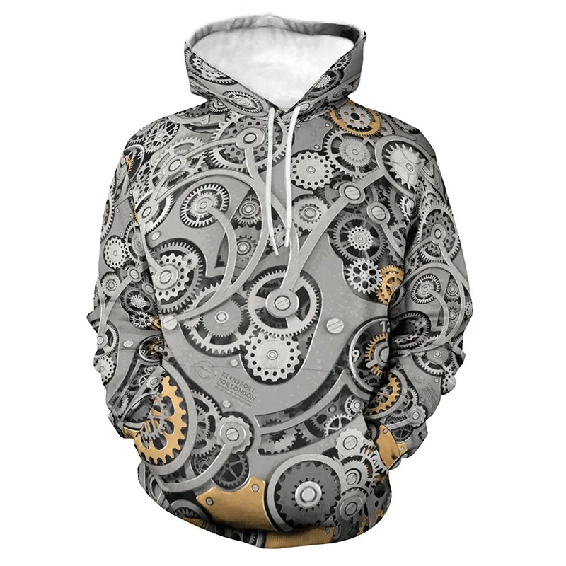 Mechanical Gear Graphic Hoodie Men Tops 3D Creative Machine Printed New in Hoodies Womens Clothing Harajuku Fashion y2k Pullover