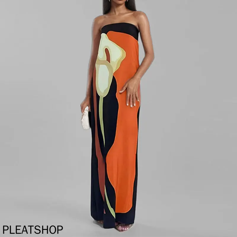 Women's Sleeveless Off-Shoulder Printed Dress, Avant-garde Clothes, Sexy Backless Party Dresses, New Fashion, Summer, 2024