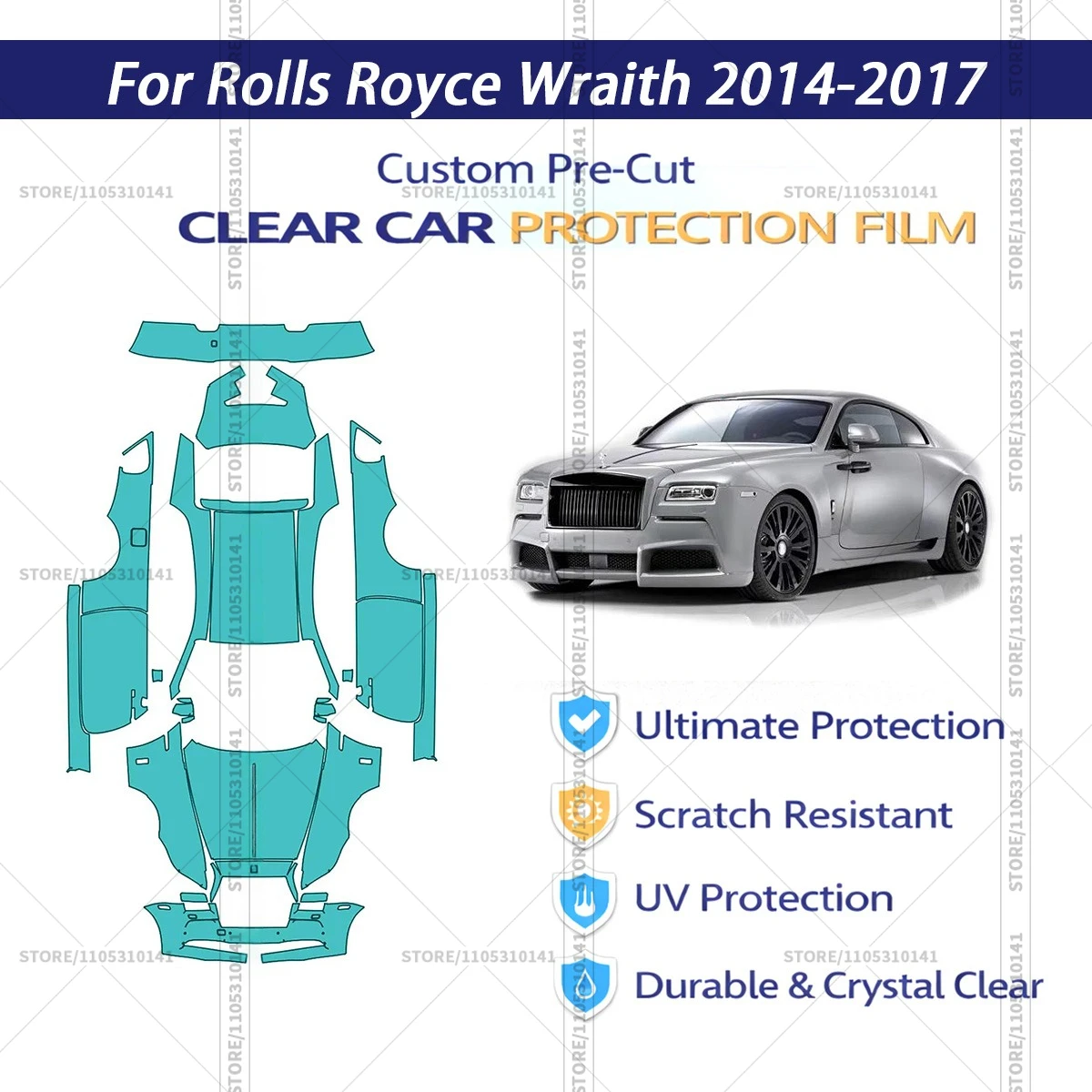

Защитная пленка PPF для Rolls-Royce Wraith 2014-2017, предварительно вырезанная, прозрачная, для полной оклейки автомобиля