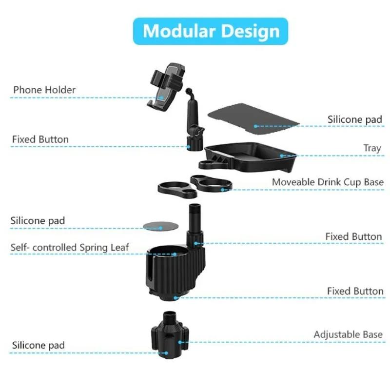 VIKEFON Car Phone Holder Cup Holder Extender Multifunctional Adjustable Drinking Bottle Holder Detachable CarHolder Storage Rack