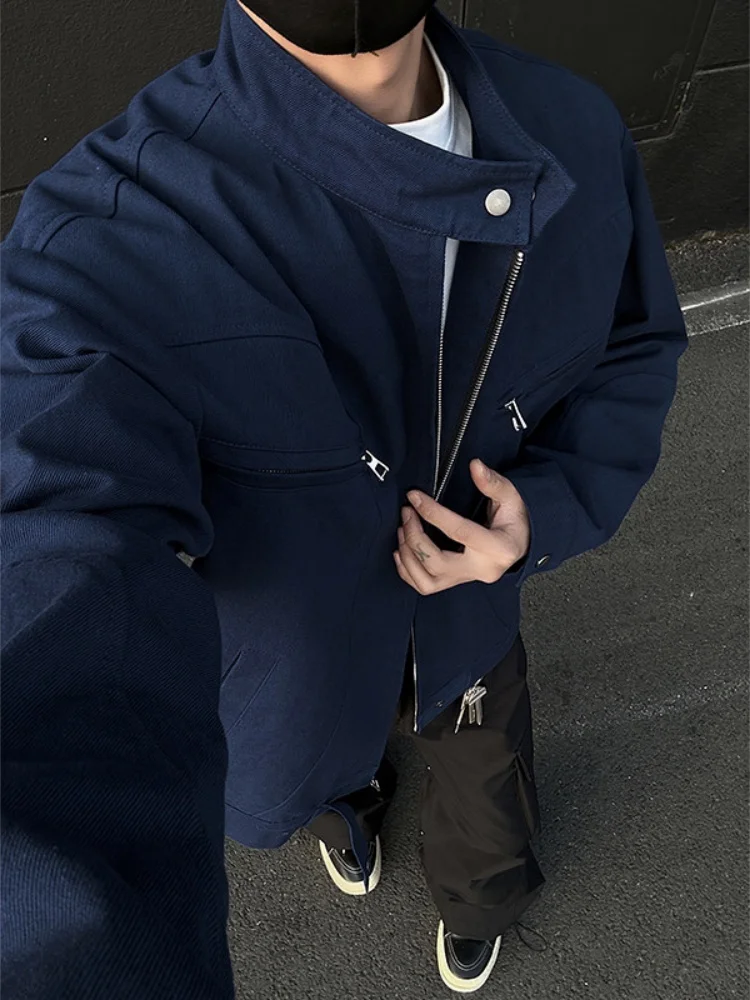 

Waed Vintage Men's Denim Jaet Spring Autumn American Retro Cleanfit Harrington Jaet Stand Collar Top Trendy Loose Fit