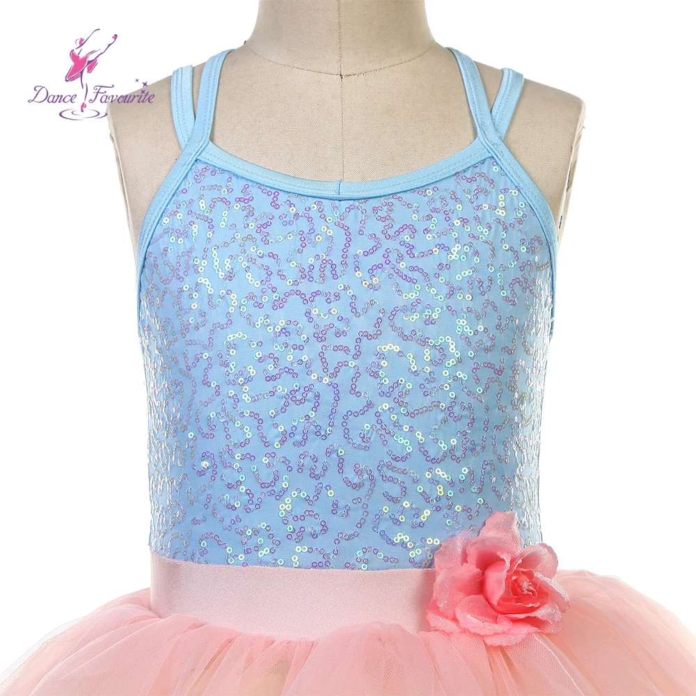 Dance Favourite Ballet Tutu 25020 Kid Ballet Costume Dance Tutus Pale Blue Stretch Sequin Top pink Tulle Kids' Cute Ballet Tutus