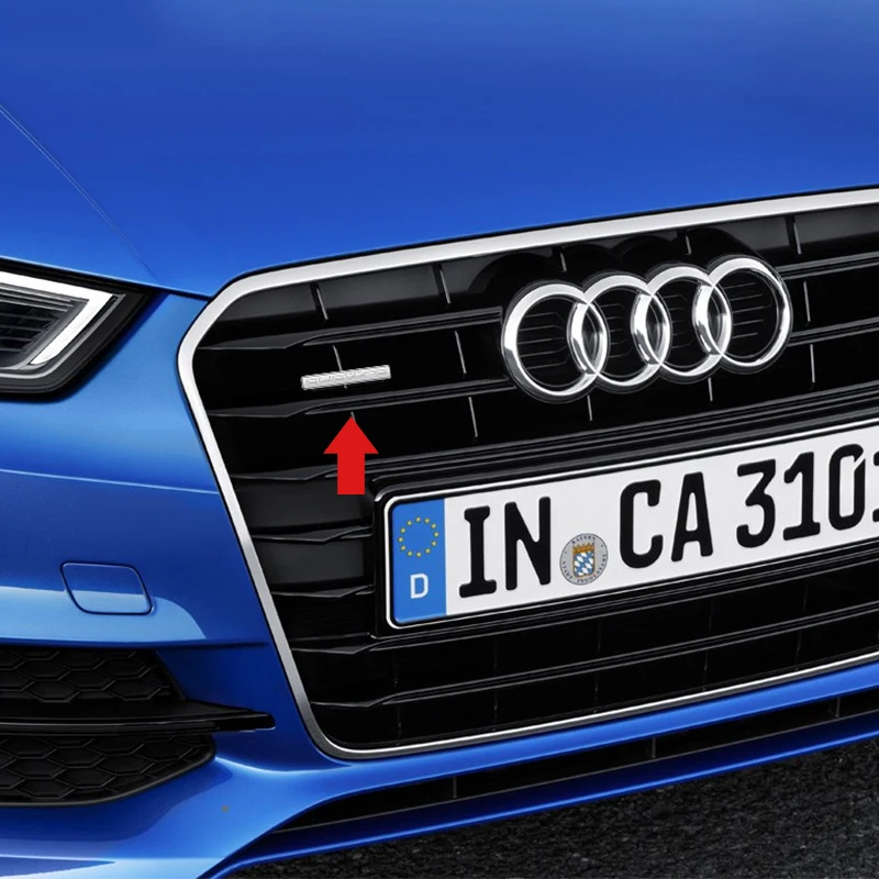 Car Metal Quattro Logo Front Grill Badge Emblem Sticker Decals for Audi Sline A3 A4 A5 A6 A7 A8 S3 S4 S5 S6 Q3 Q5 Q7 Car Styling