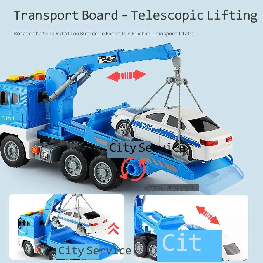 Crane Police Car Rescue Vehicle Friction Power Inertia Trailer Road Transport Engineering Sound Child Toy Gift New 2022