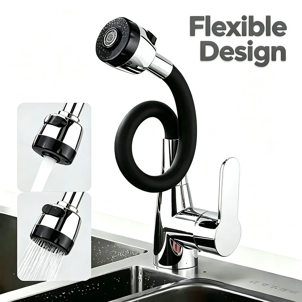 1 PC Multifunctional Kitchen Sink Faucet Single Stem Chrome Plated with Flexible Silicone Nozzle 360° Rotatable Bendable Design