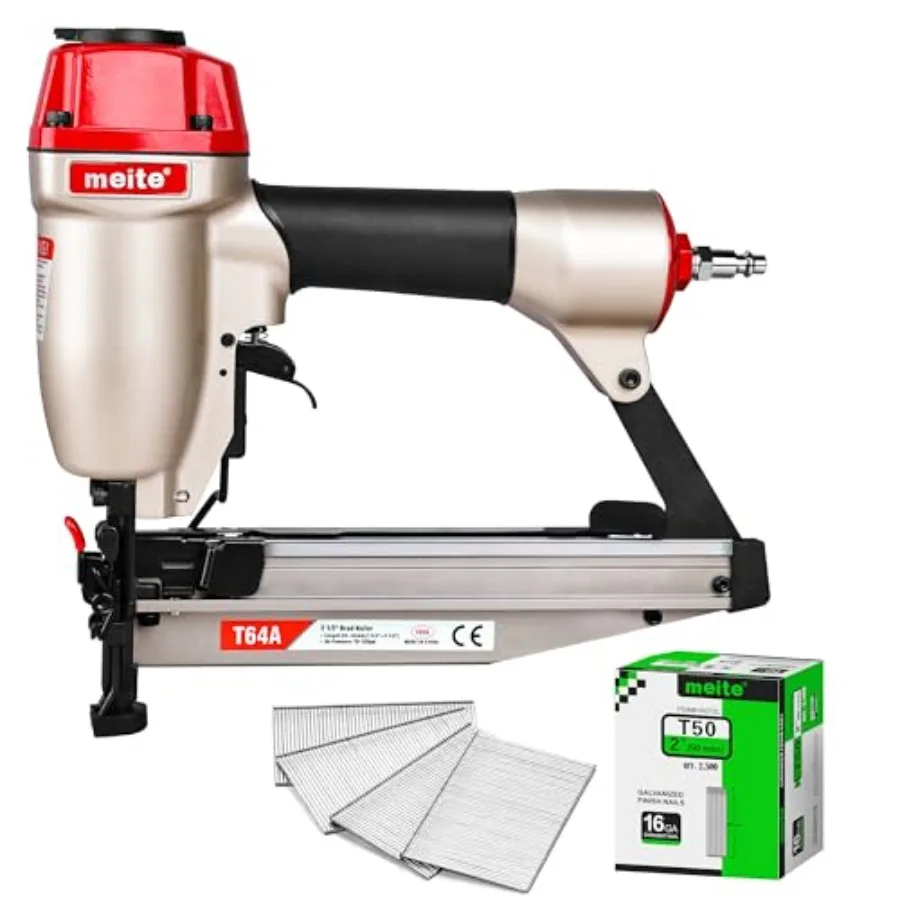 

T64A 16 Gauge Finish Nailer with 2500PCS 2" Nails Pneumatic Straight Finish Nail Gun with Quick Jam Release for Baseboard