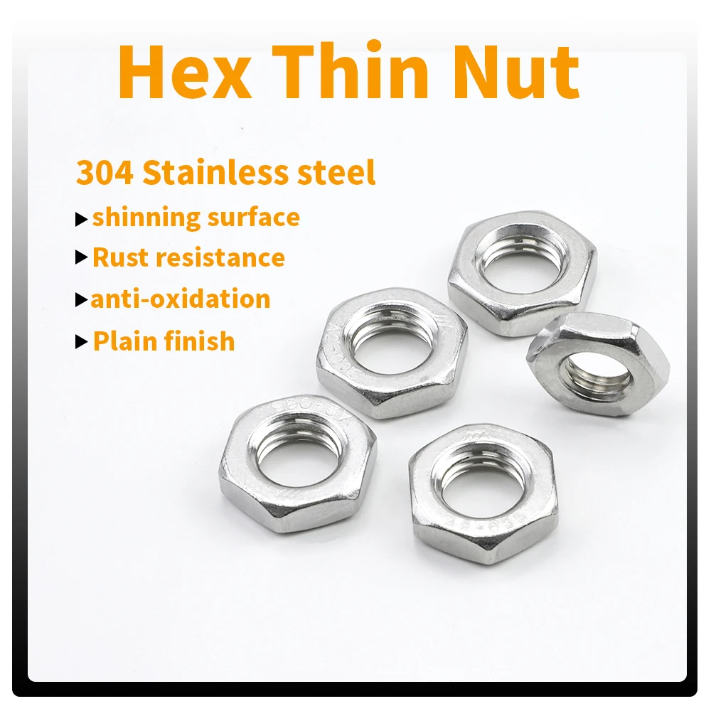 JUIDINTO Hexagon Thin Nuts Stainless Steel M3 M4 M5 M6 M8 M10 M12 M14 M16 M18 M20 Hex Thin Nuts DIN439