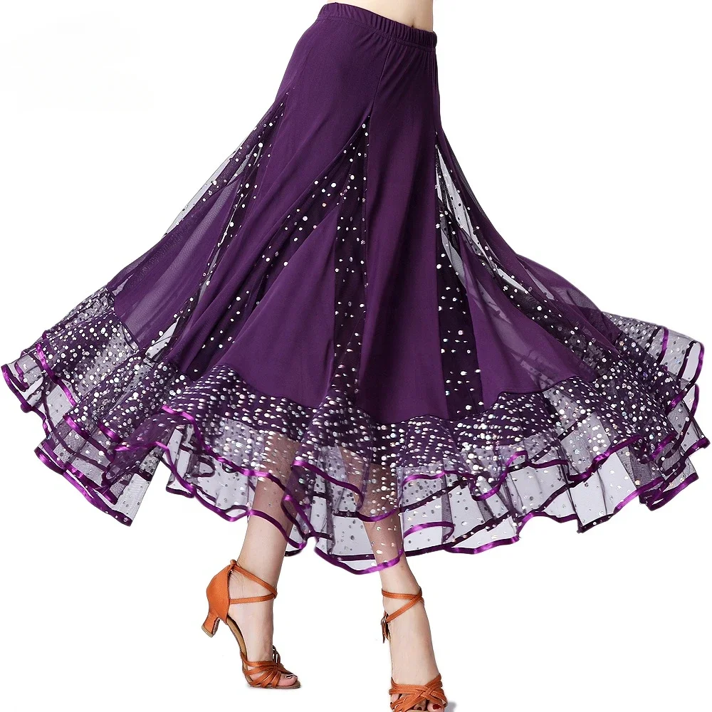 New Modern Dance Sequin Skirt Ballroom Long Half-body Swing Skirt Dance Performance Wear