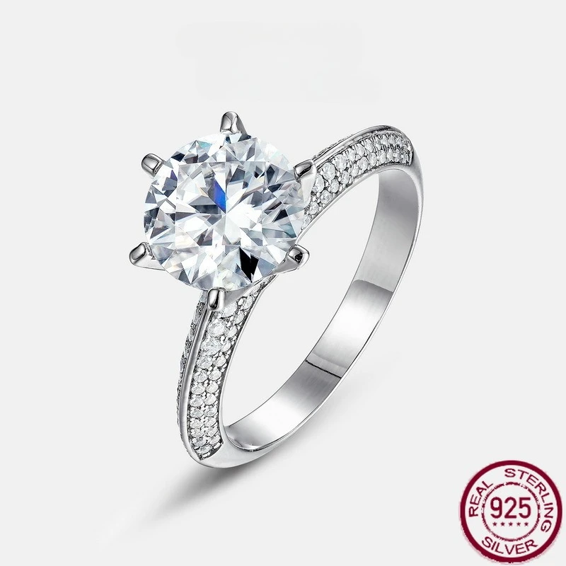 

New S925 pure silver full set sparkling moissanite engagement ring, European and American light luxury wedding jewelry